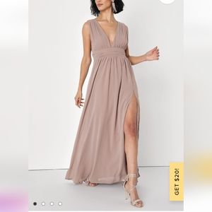 LULU'S Heavenly Hues Taupe Maxi Dress Size XS CHIFFON